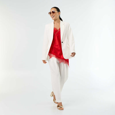 Pantalon coupe carotte taille haute BLANC