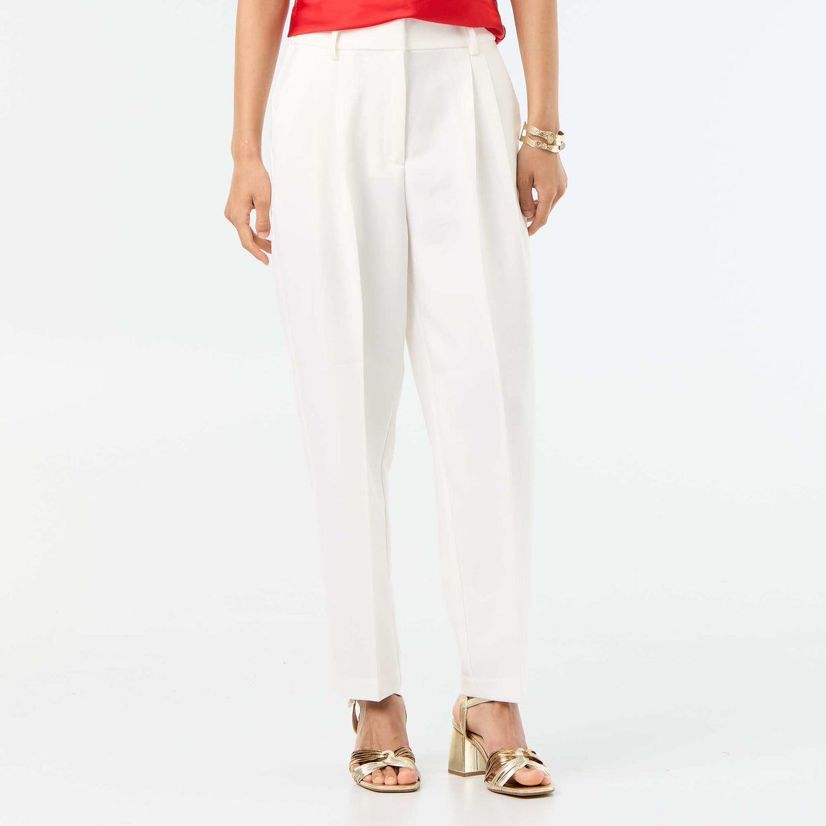 Pantalon coupe carotte taille haute BLANC