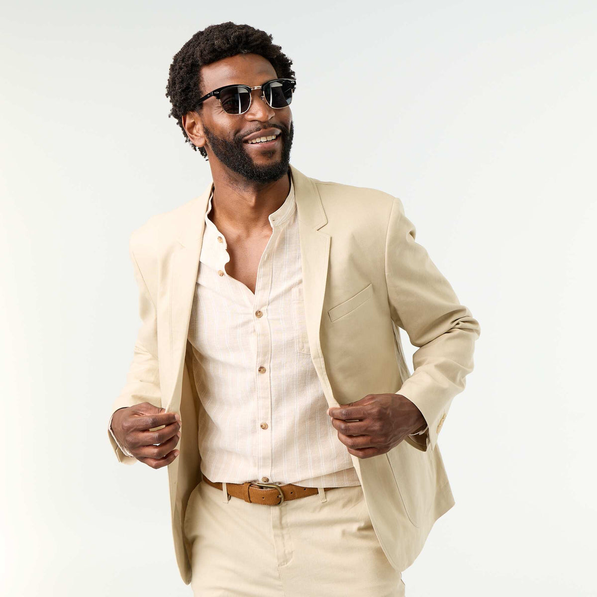 Veste de costume en coton et lin BEIGE
