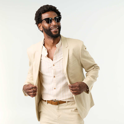 Veste de costume en coton et lin BEIGE