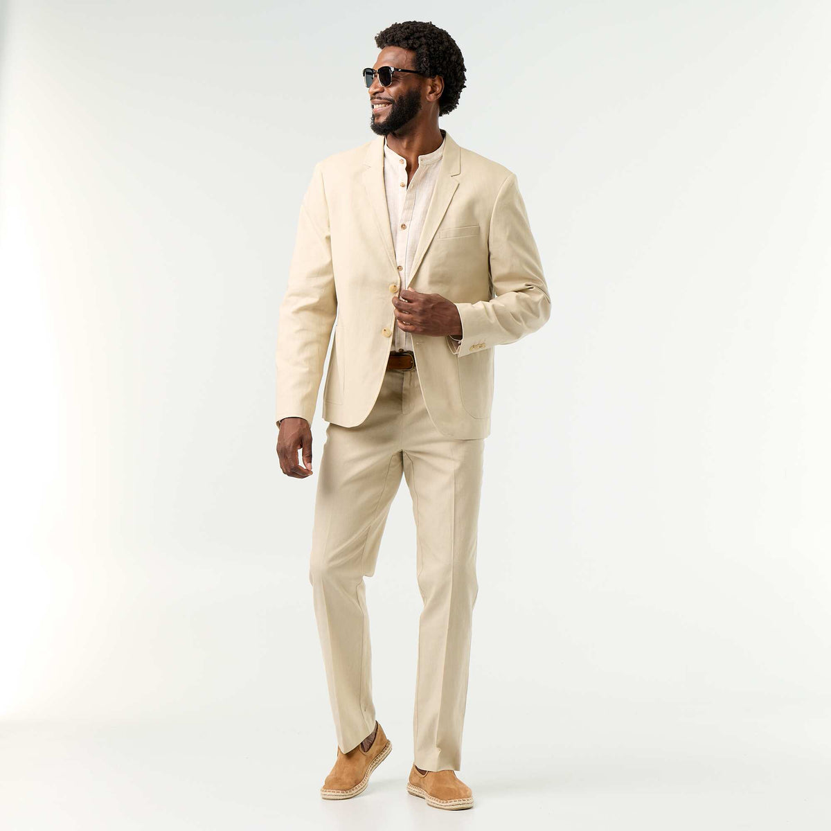 Veste de costume en coton et lin BEIGE