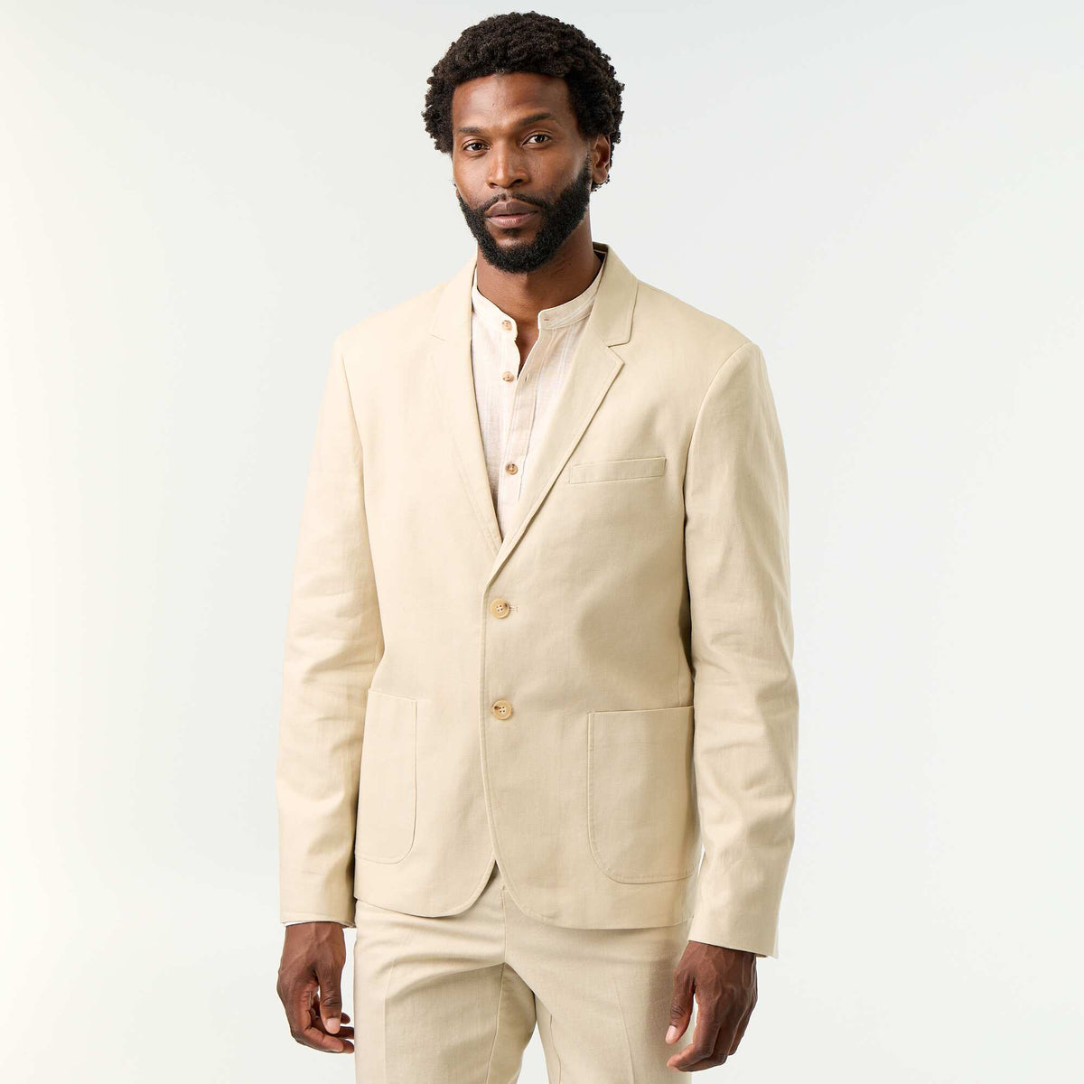 Veste de costume en coton et lin BEIGE