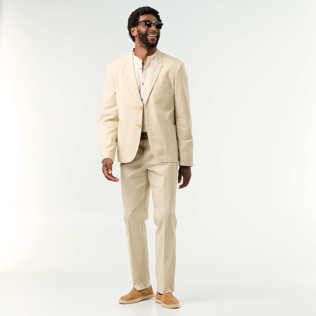 Pantalon de costume regular en lin mélangé BEIGE