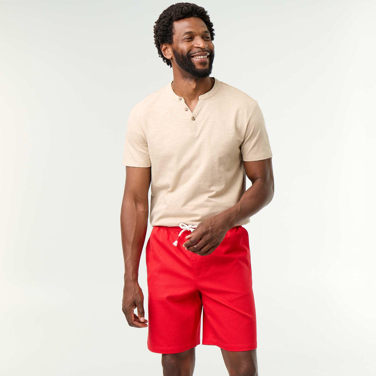 Bermuda chino en matière dobby ROUGE