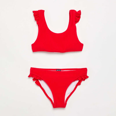 Maillot de bain 2 pièces avec volants ROUGE