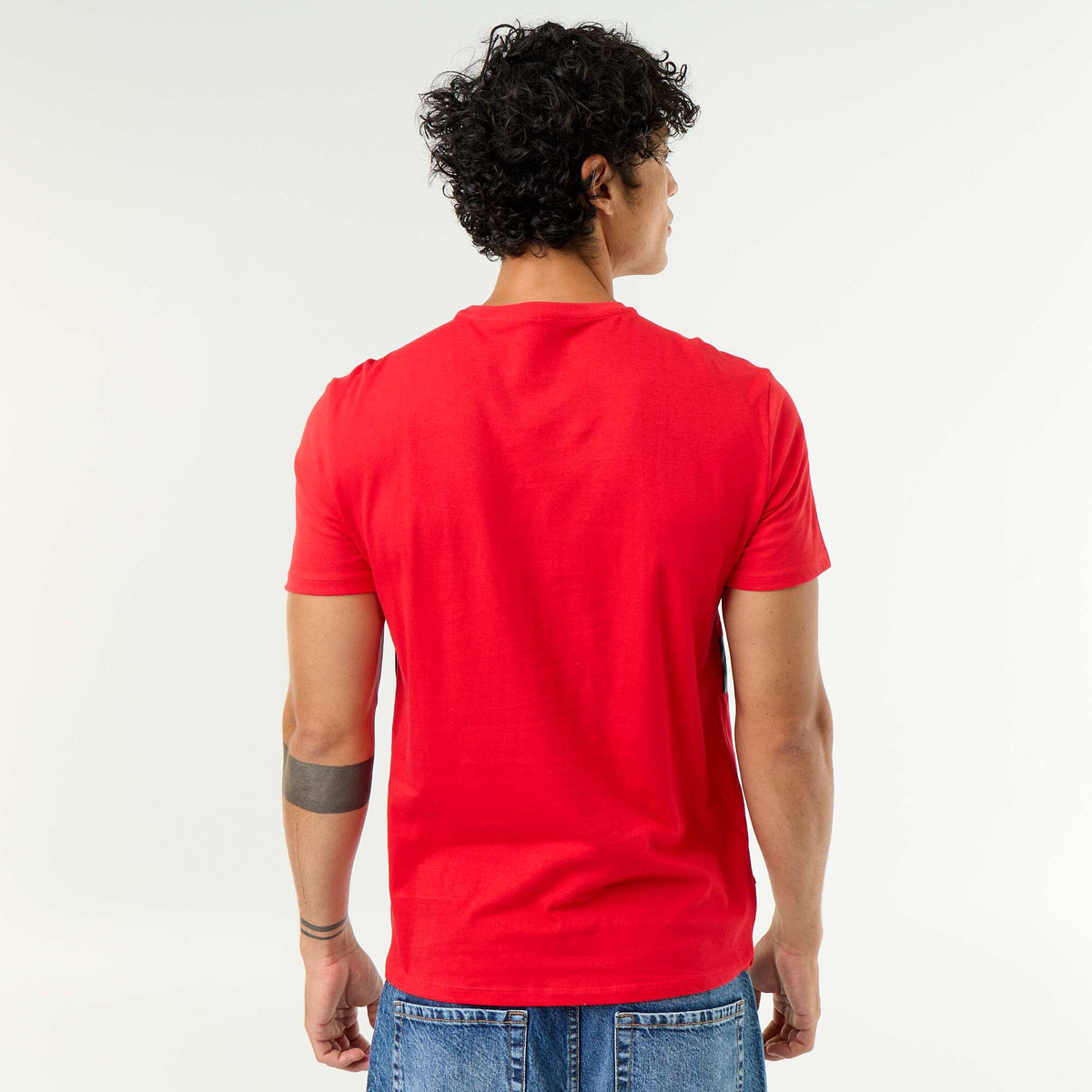T-shirt en coton à col rond pour homme avec motif de Noël ROUGE