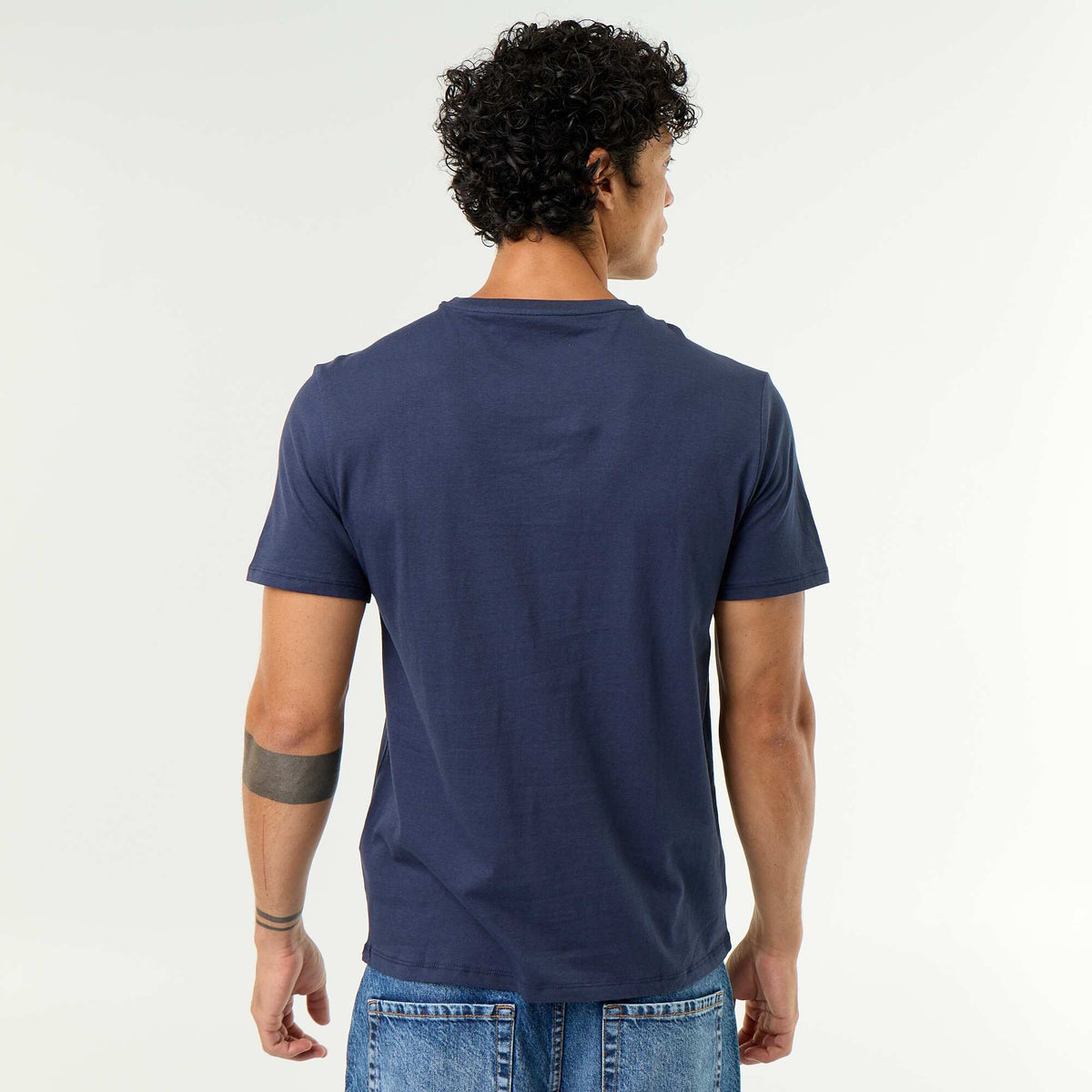 T-shirt en coton pour homme à col rond avec motif de Noël BLEU