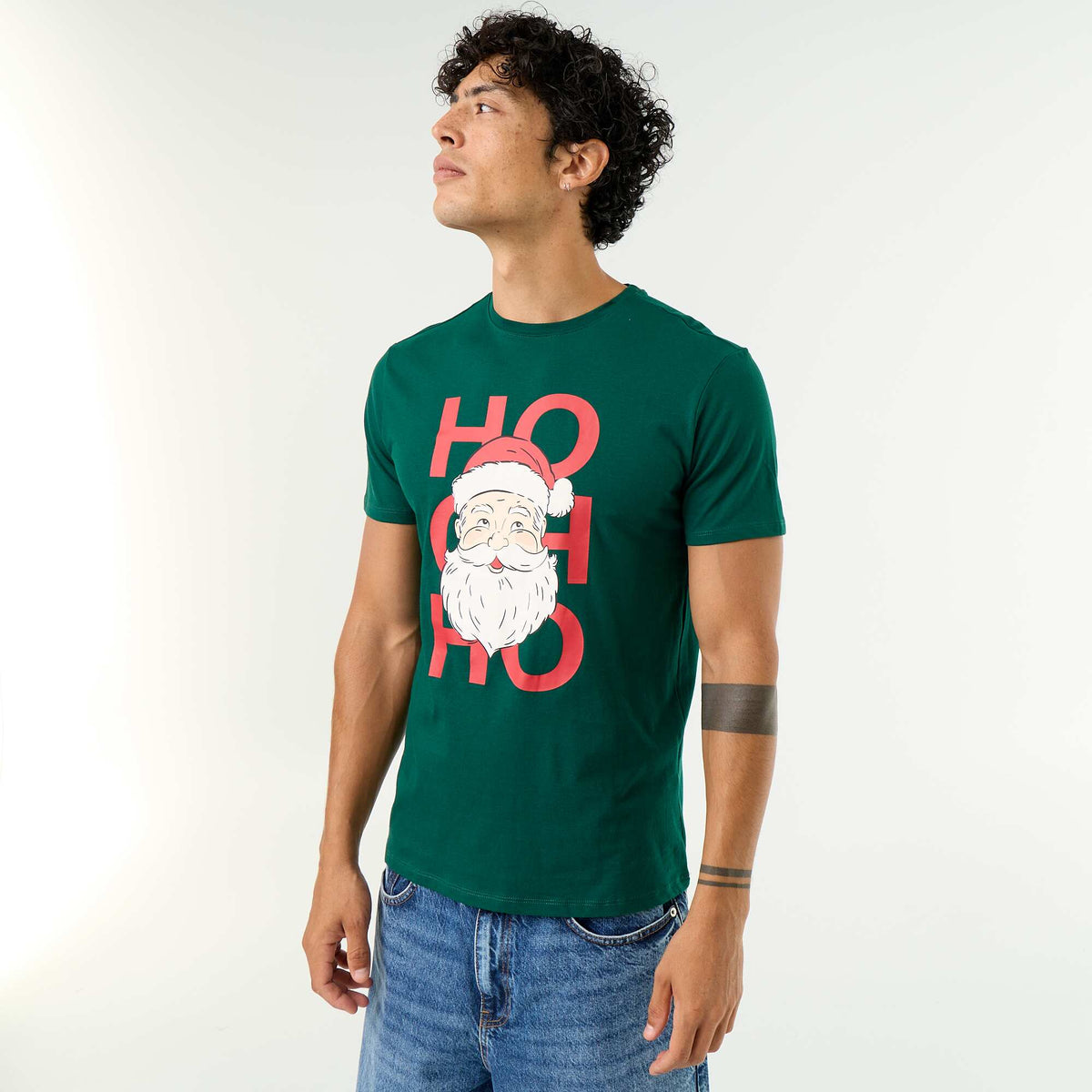 T-shirt de Noël en coton pour homme à col rond VERT