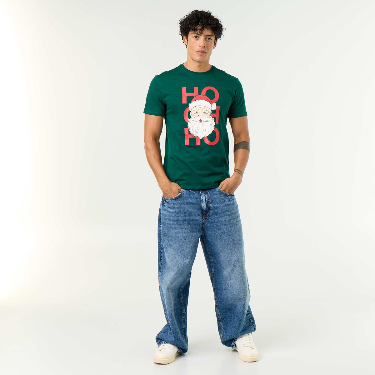 T-shirt de Noël en coton pour homme à col rond VERT