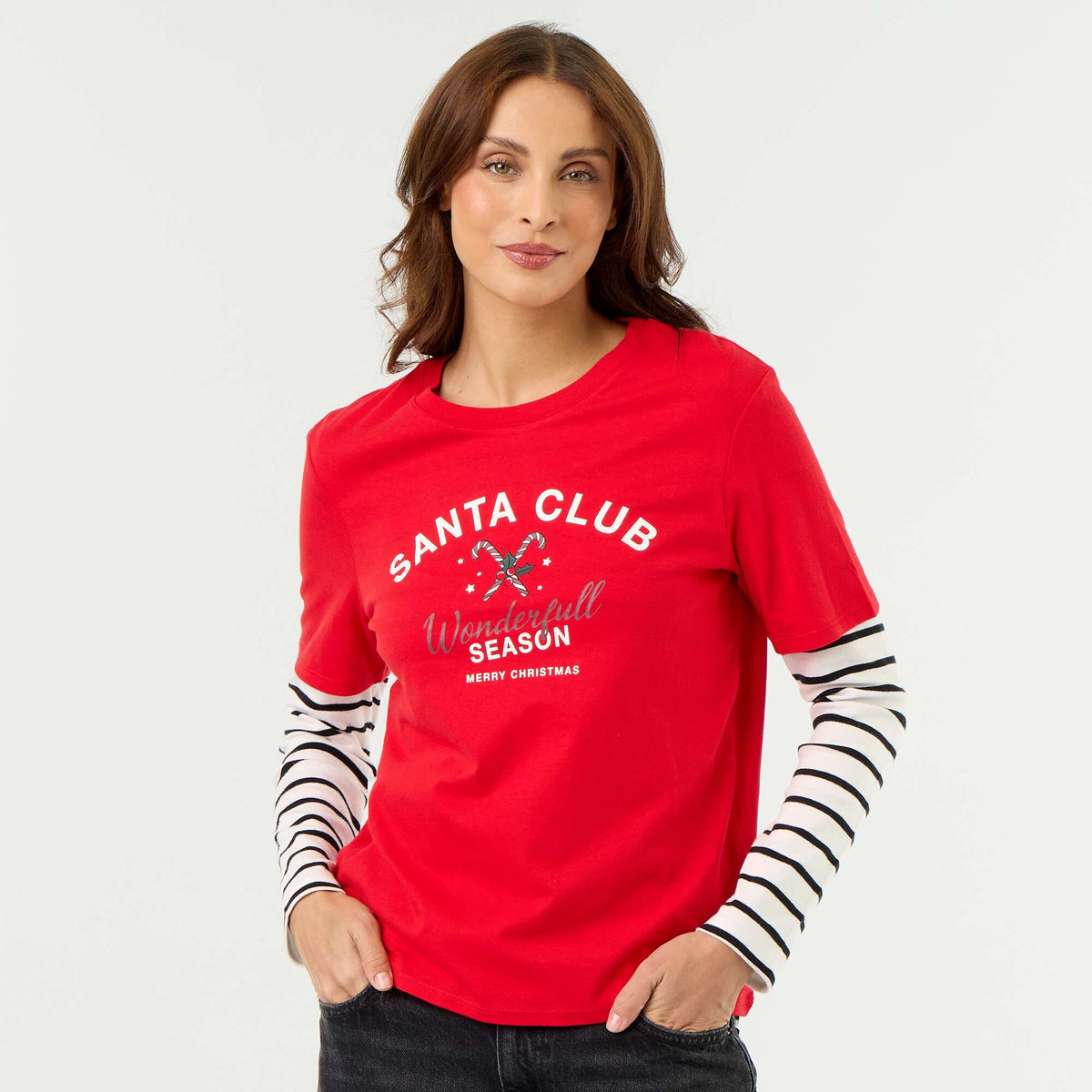 Tee-shirt avec imprimé Noël ROUGE