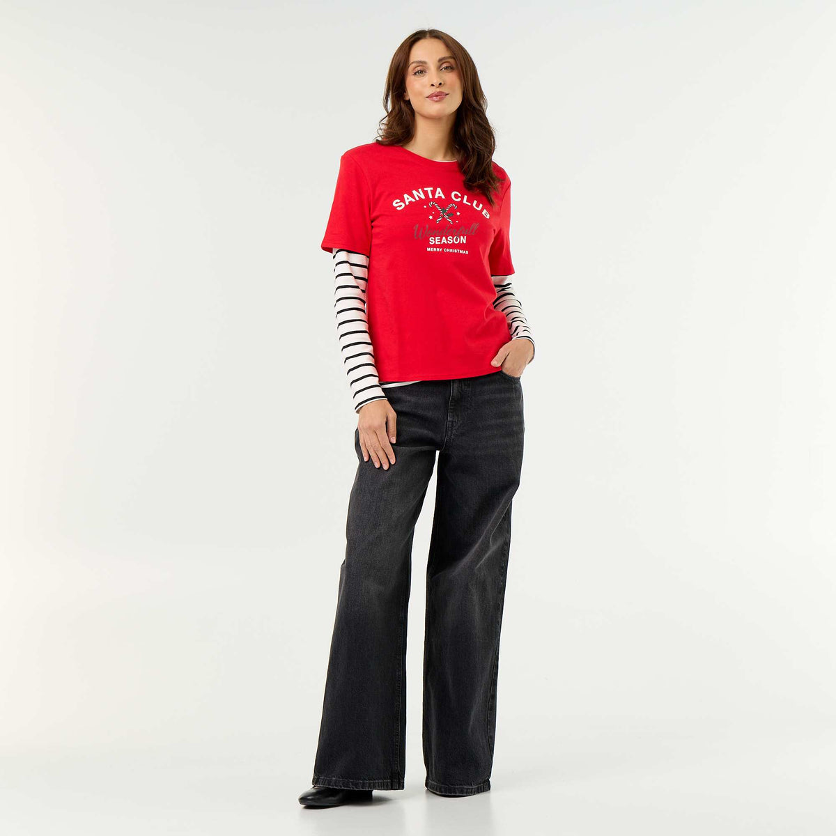 Tee-shirt avec imprimé Noël ROUGE