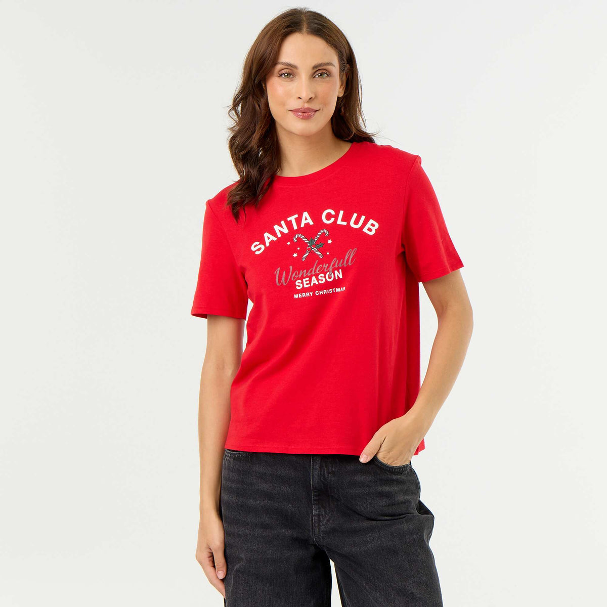 Tee-shirt avec imprimé Noël ROUGE