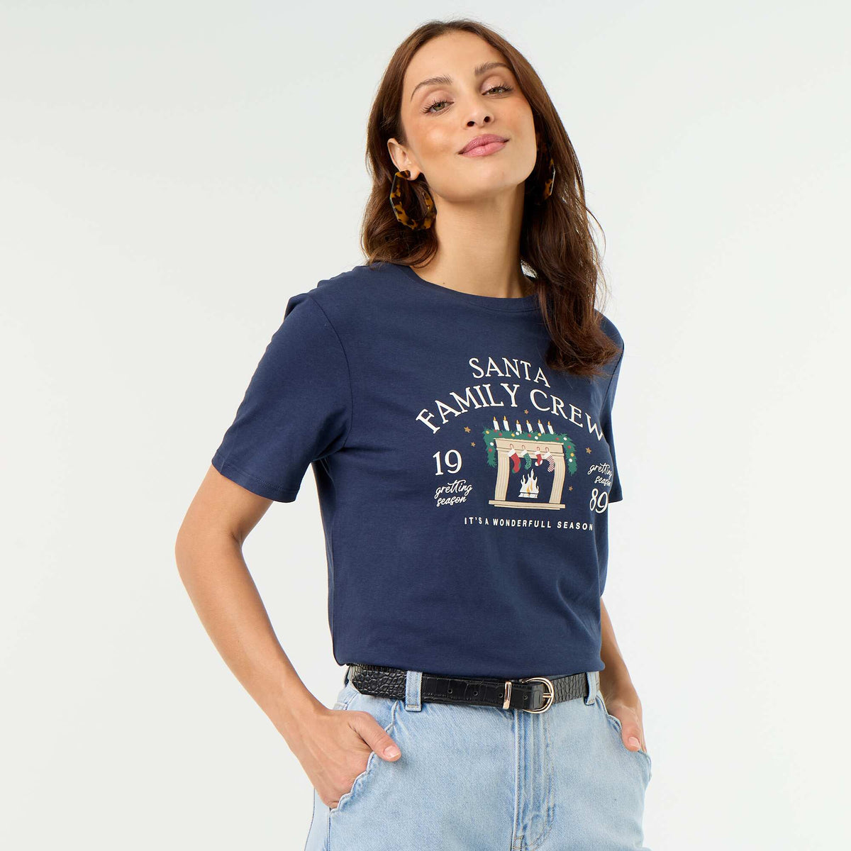 Tee-shirt avec imprimé Noël BLEU