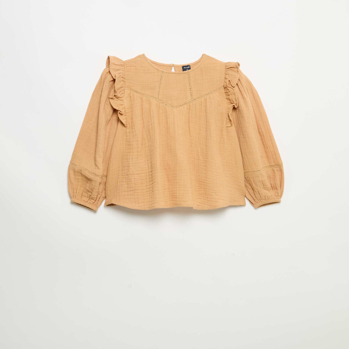 Blouse unie en gaze de coton MARRON