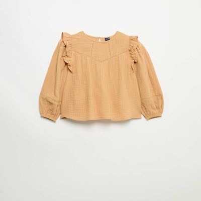 Blouse unie en gaze de coton MARRON