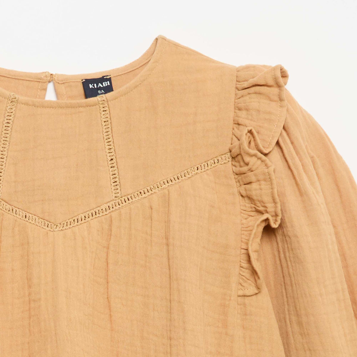 Blouse unie en gaze de coton MARRON