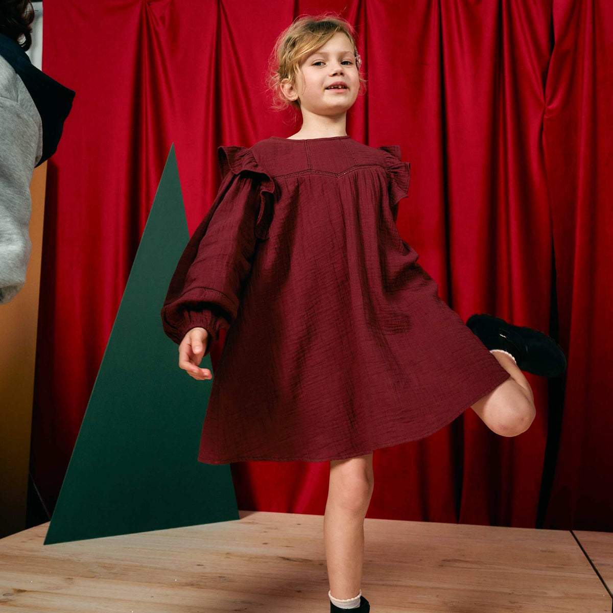 Robe en gaze de coton avec volants aux emmanchures VIOLET