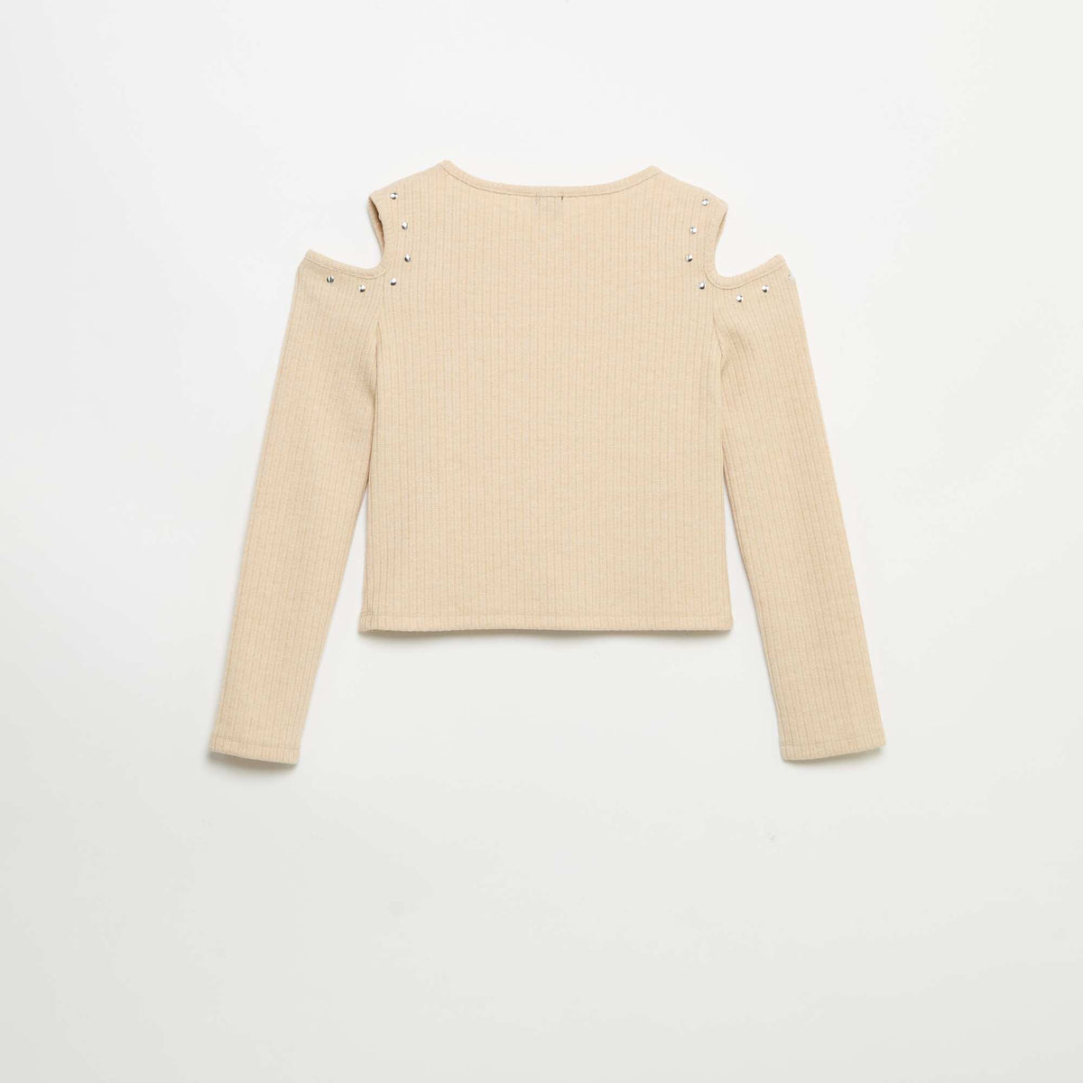 T-shirt côtelé à épaules dénudées BEIGE