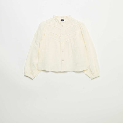 Chemise avec col volanté et broderies BEIGE