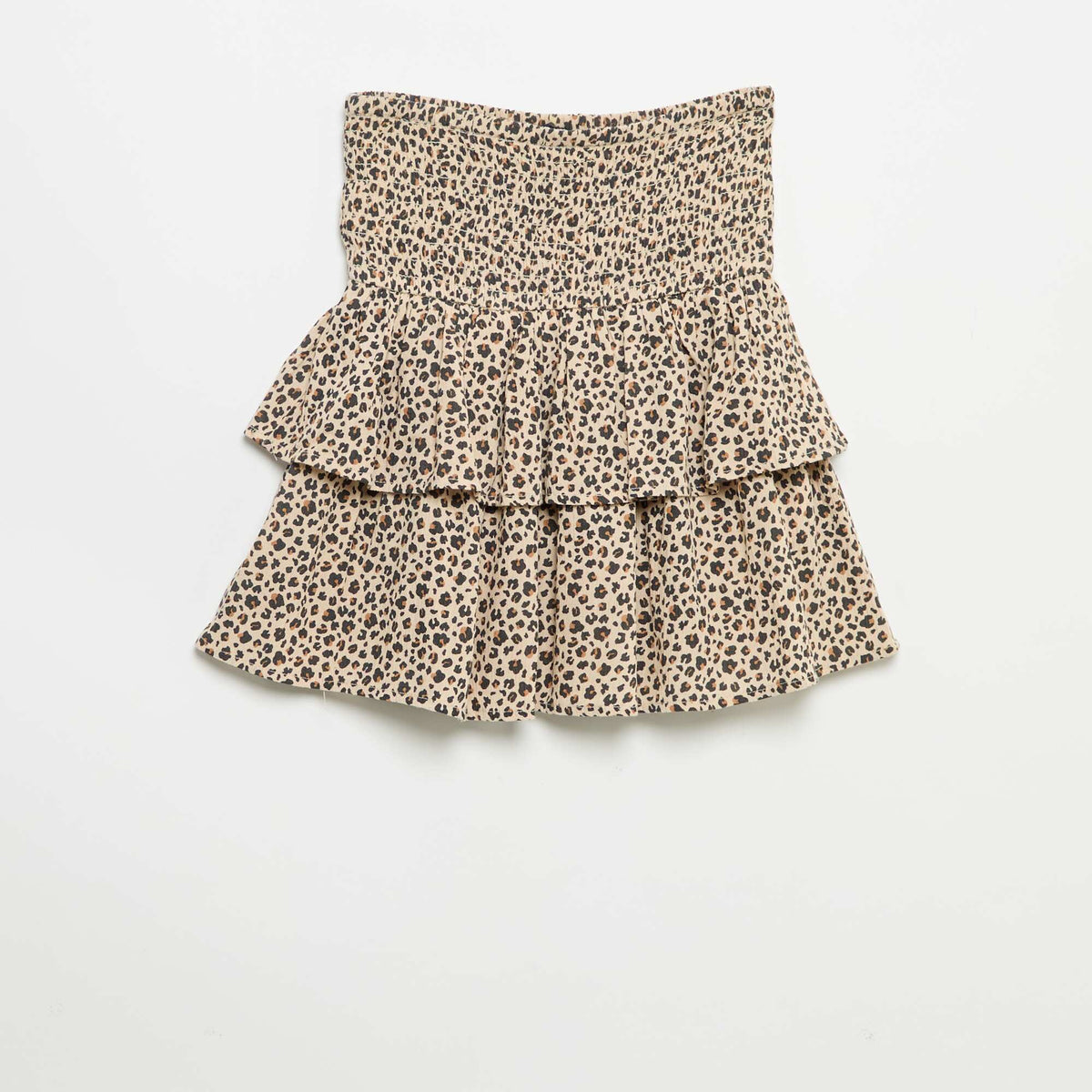Jupe à volants avec un motif léopard BEIGE