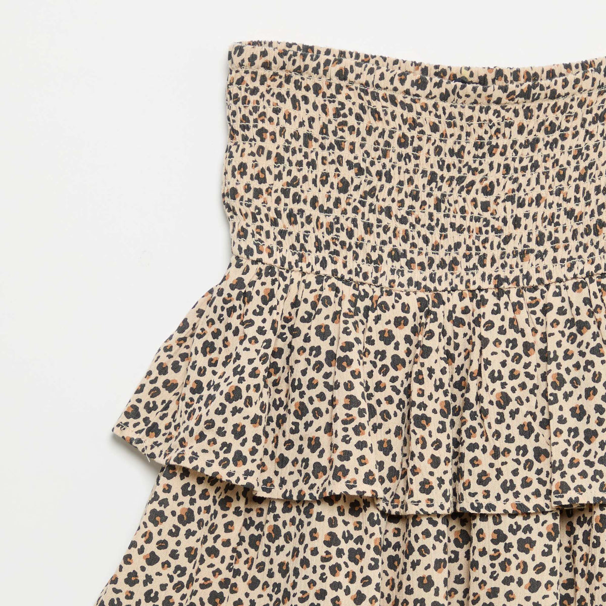 Jupe à volants avec un motif léopard BEIGE