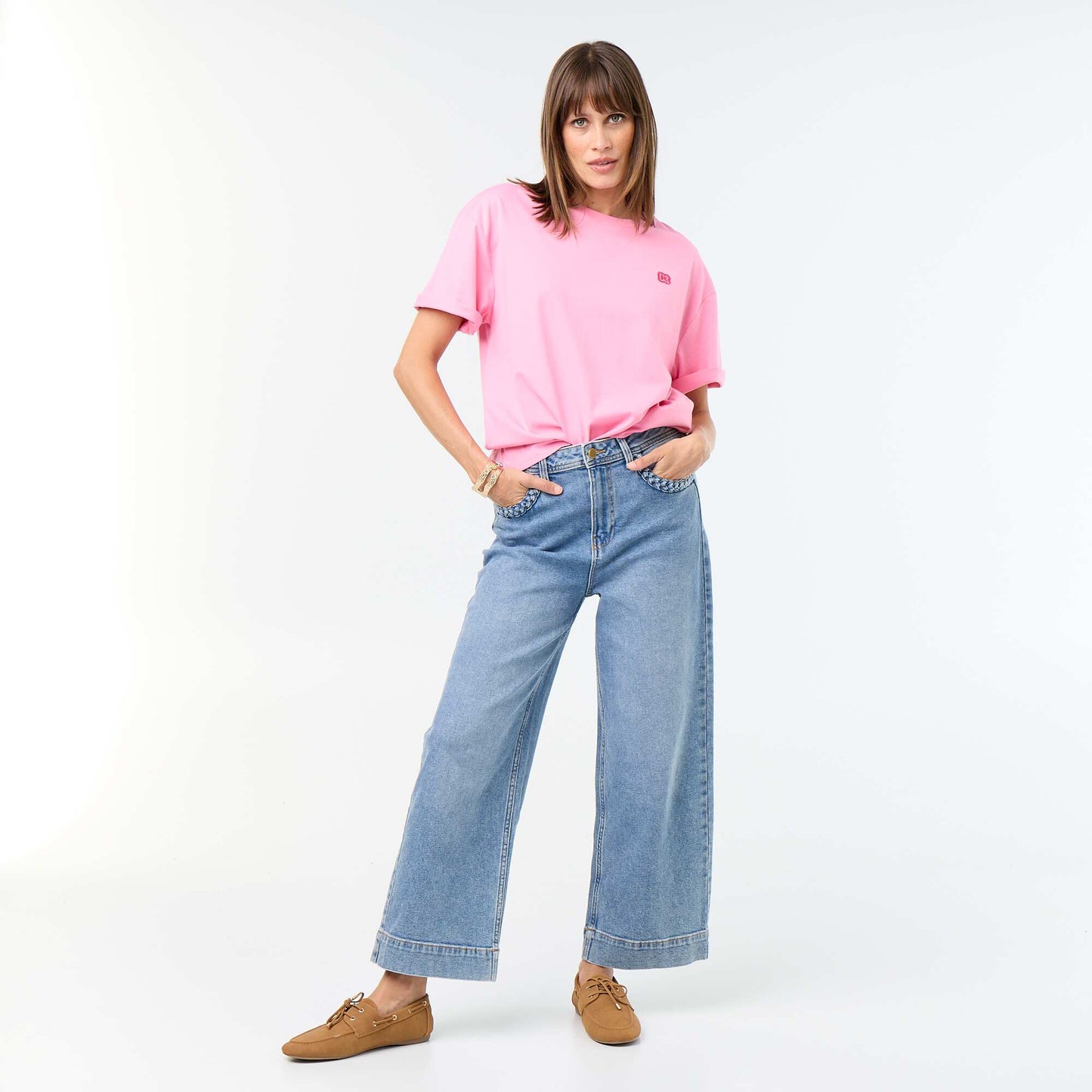Tee-shirt basique avec logo brodé ROSE