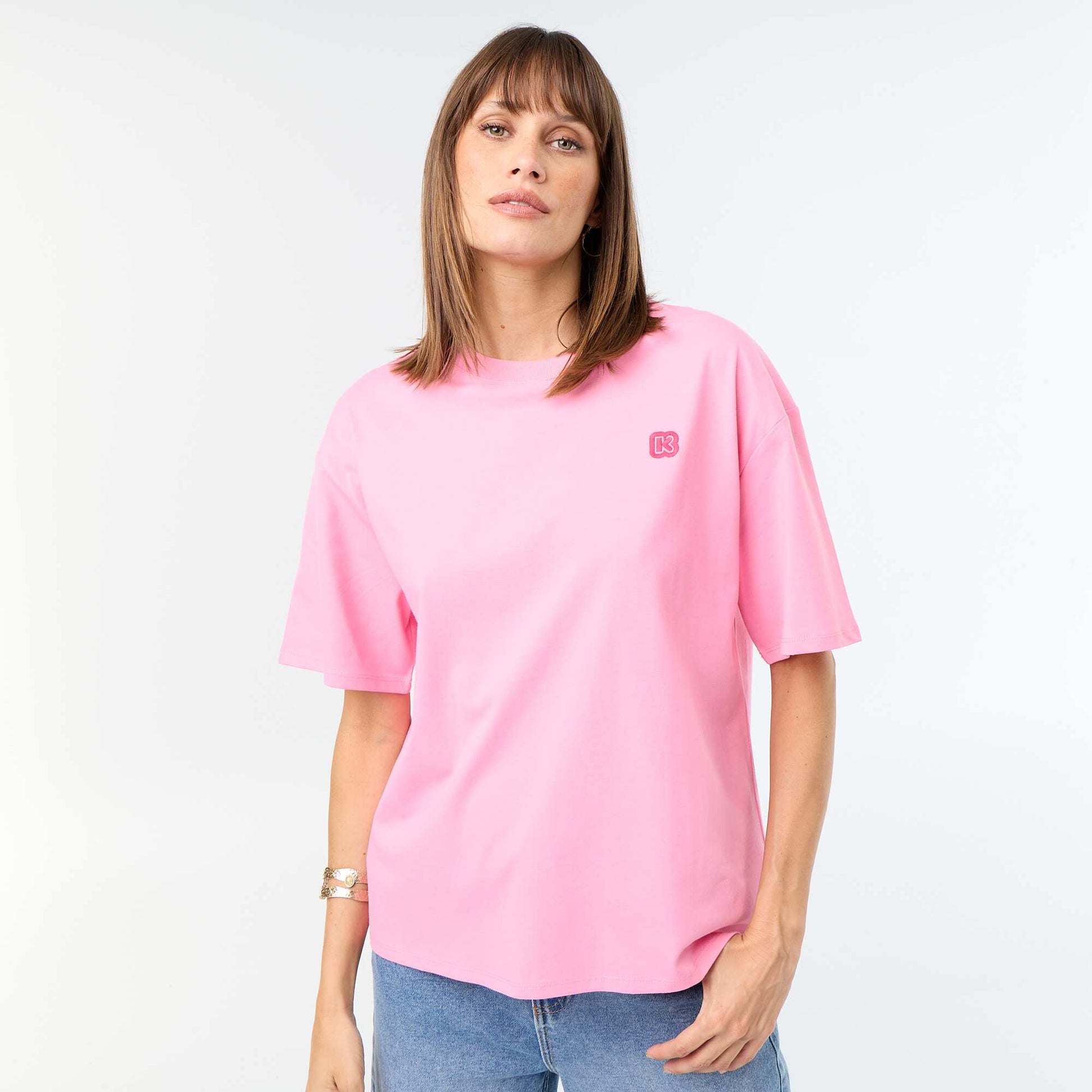 Tee-shirt basique avec logo brodé ROSE