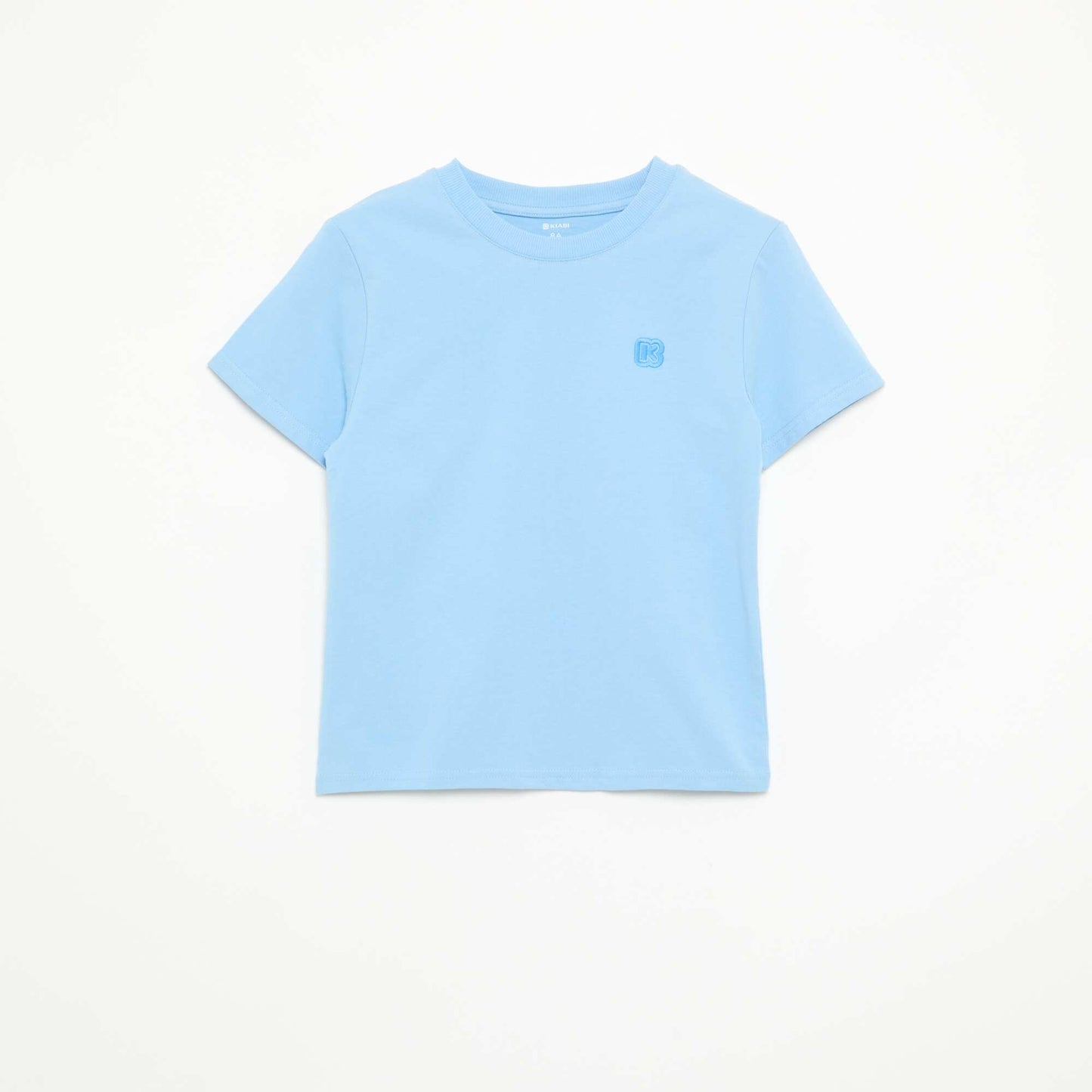 T-shirt uni à manches courtes et col rond BLEU