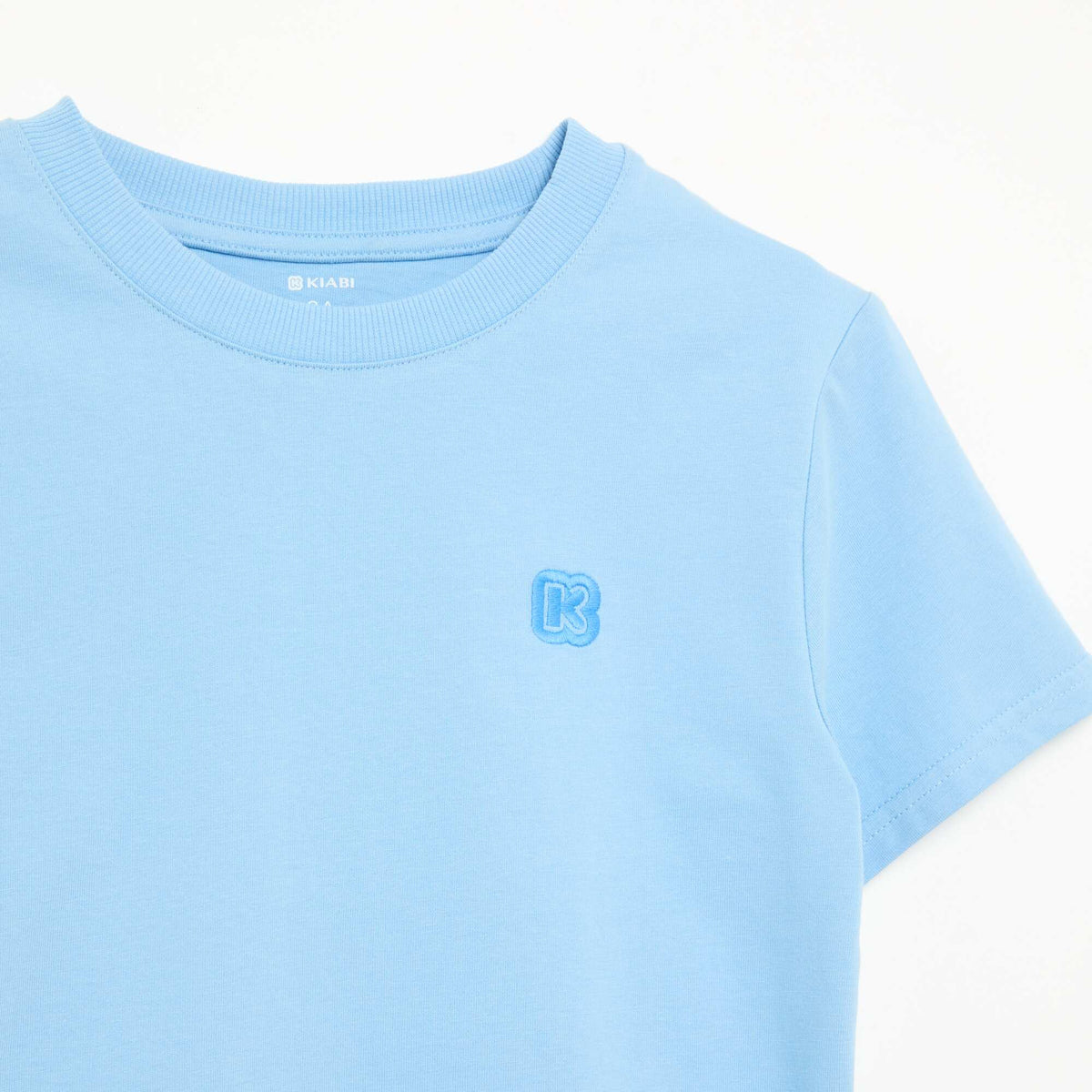 T-shirt uni à manches courtes et col rond BLEU