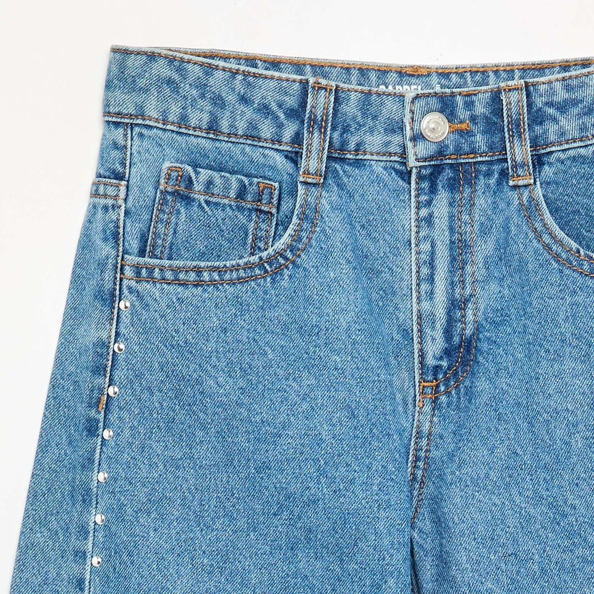 Jean coupe barrel avec clous fantaisies BLEU