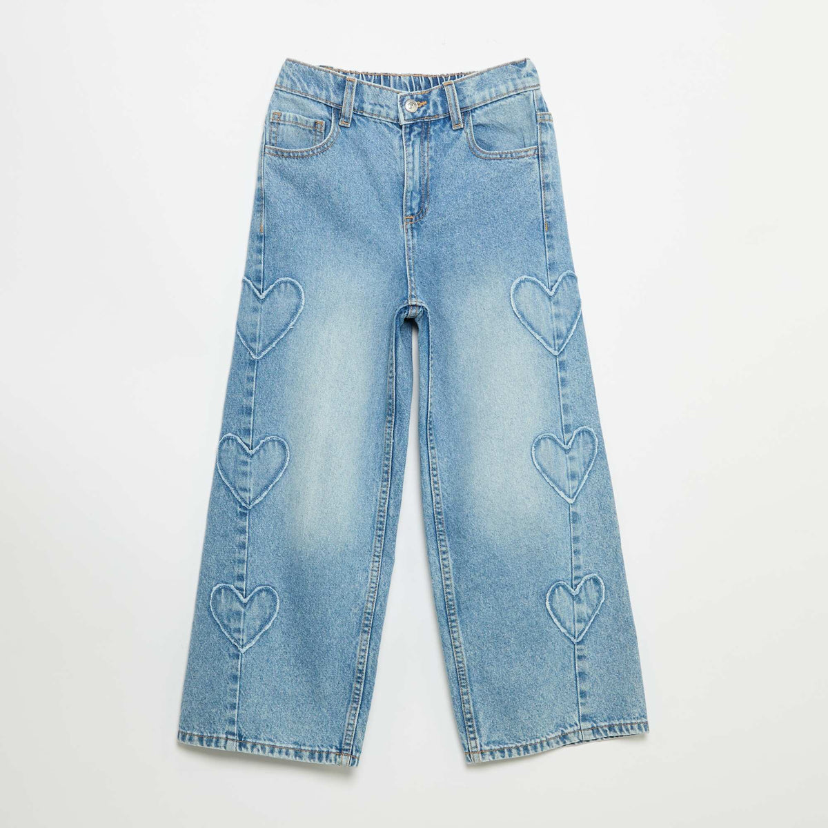 Pantalon wide leg avec broderies BLEU