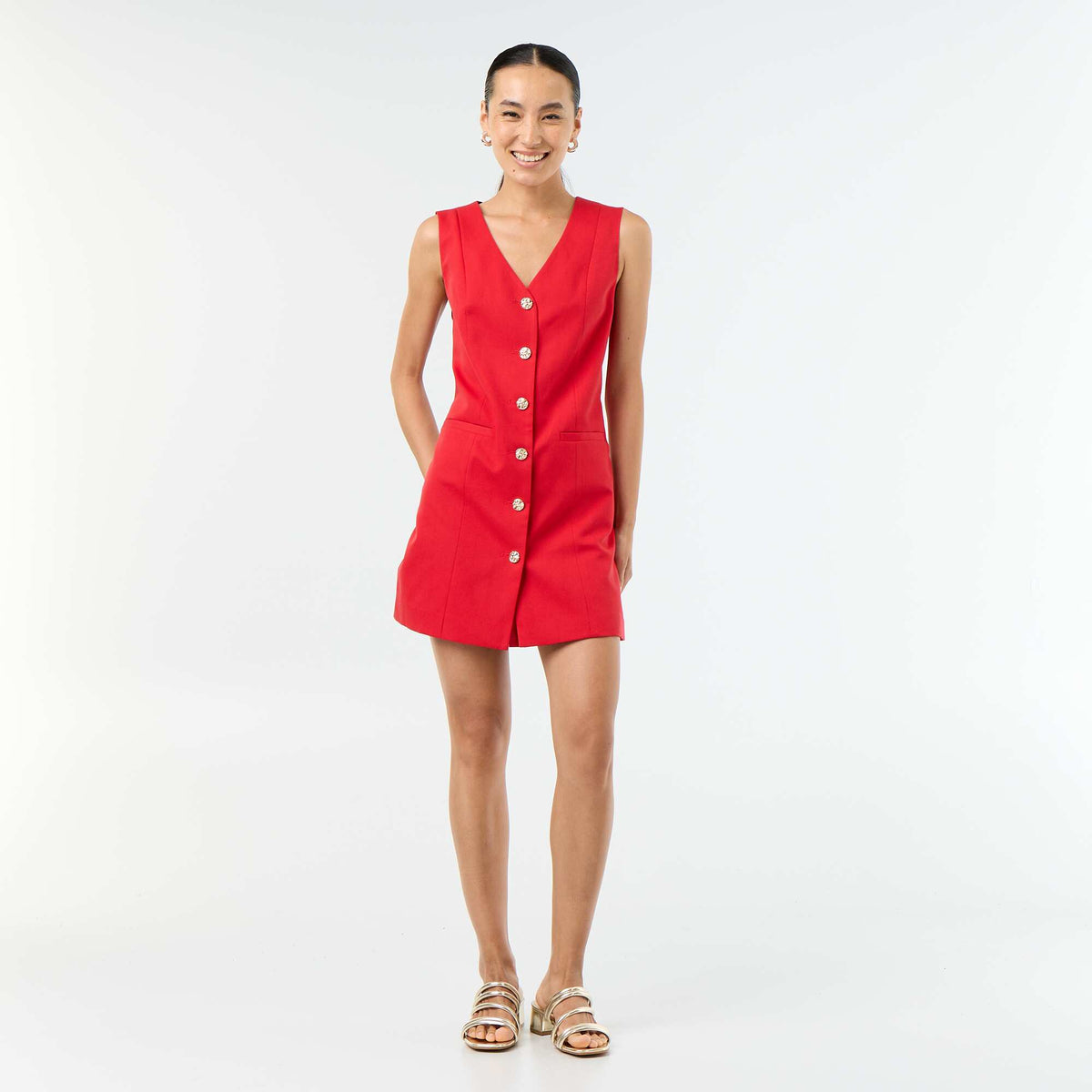 Robe veste sans manches boutons dorés ROUGE