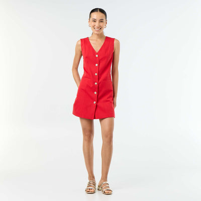 Robe veste sans manches boutons dorés ROUGE