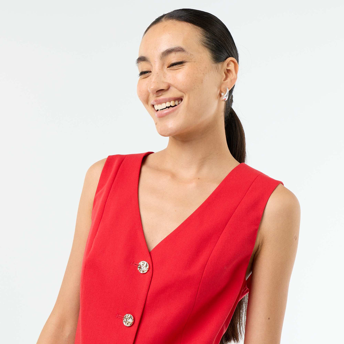 Robe veste sans manches boutons dorés ROUGE