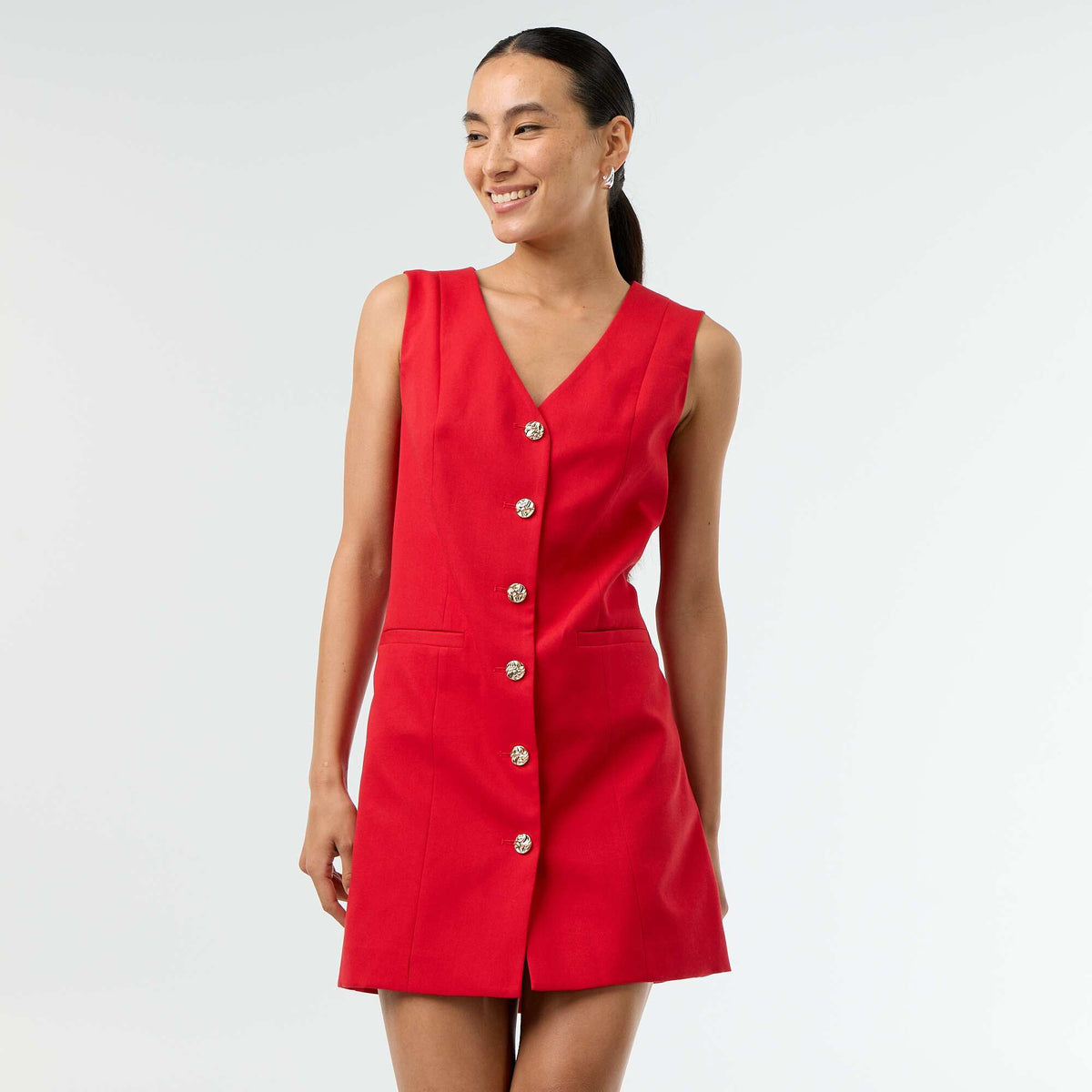 Robe veste sans manches boutons dorés ROUGE