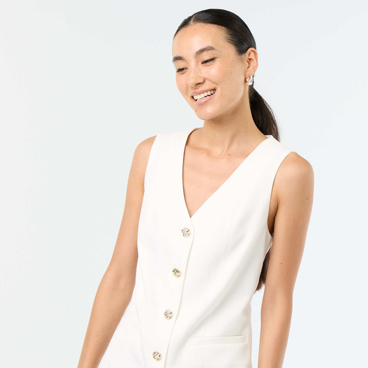 Robe veste sans manches boutons dorés BLANC