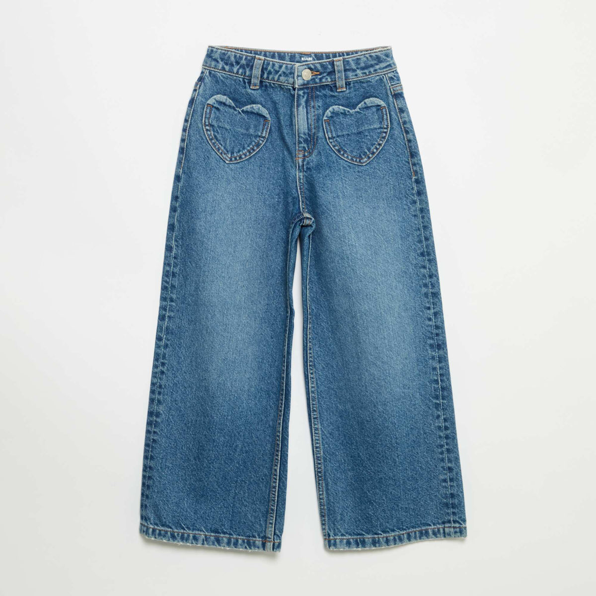 Pantalon wide leg avec broderies cœurs BLEU