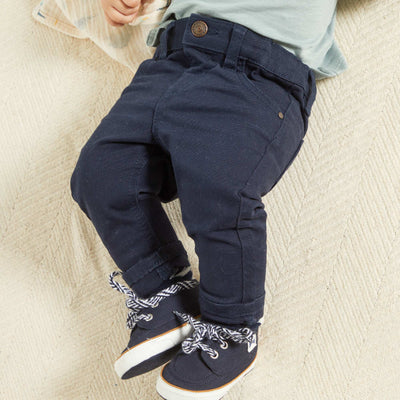 Pantalon en twill de coton uni bleu marine