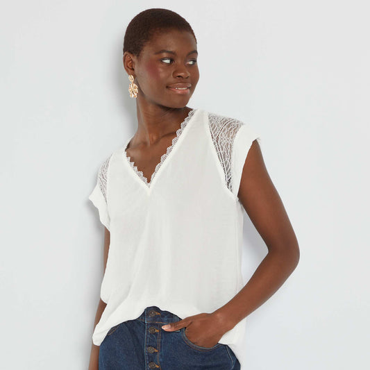 Blouse fluide encolure V blanc