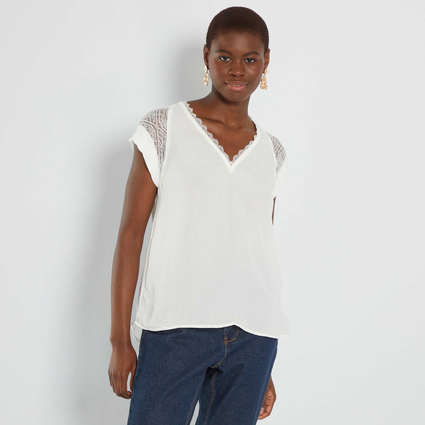 Blouse fluide encolure V blanc