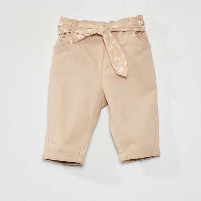 Pantalon avec ceinture à nouer Beige