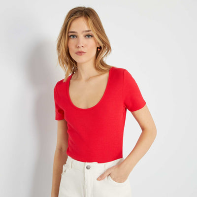 Body en maille côtelée unie ROUGE