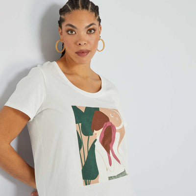 T-shirt en jersey avec imprimé fantaisie Blanc