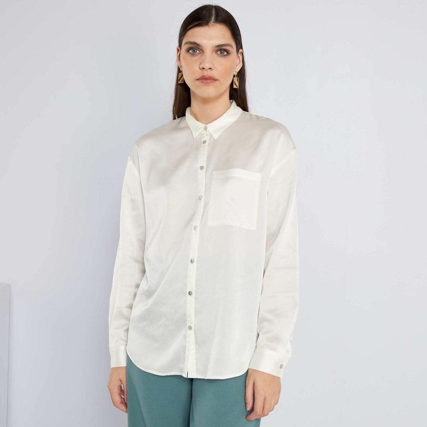 Chemise longue satinée Blanc