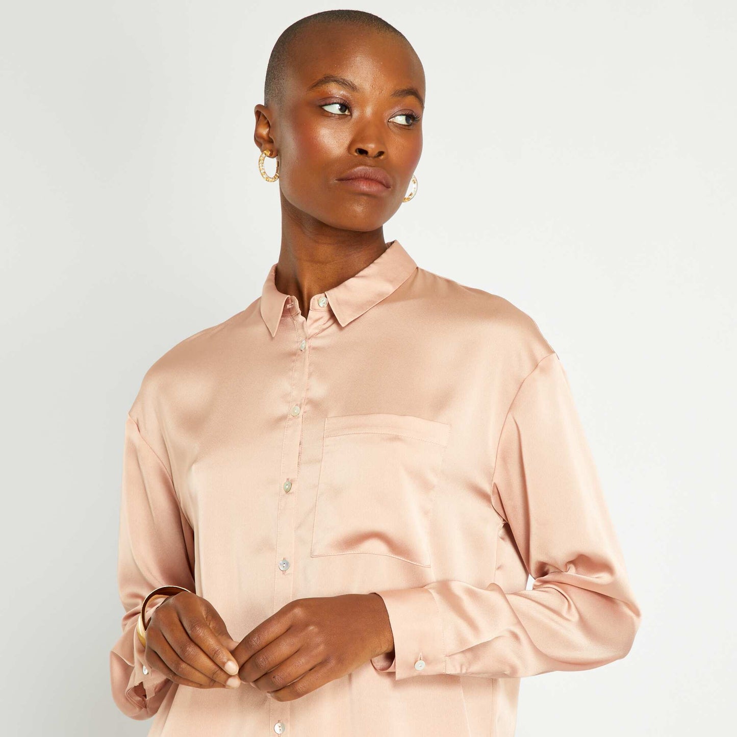 Chemise longue satinée Rose