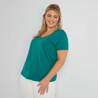 T-shirt en jersey à col V Vert sapin