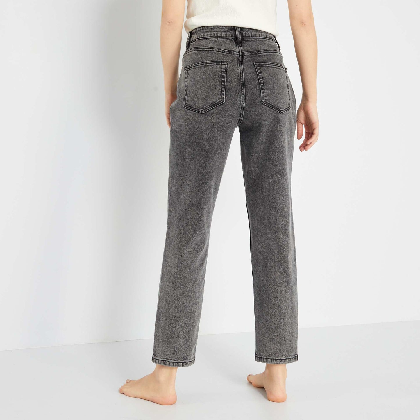 Jean mom à taille très haute - L30 Gris