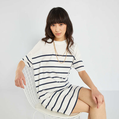 Robe tee-shirt large Bleu rayé