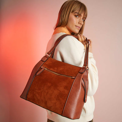 Sac à main bi-matière MARRON