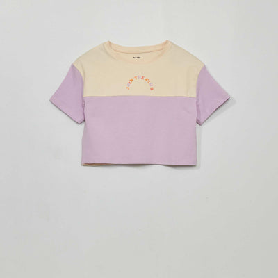 Tee-shirt crop top imprimé Beige/violet